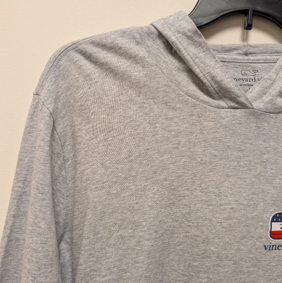 Vineyard Vines Men's Long Sleeve Hoodie Gray Heather with Patriotic Logo XL - Picture 2 of 11